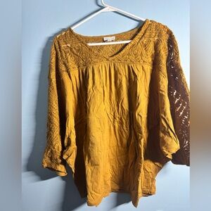 Garnet Hill Mustard Embroidered Blouse